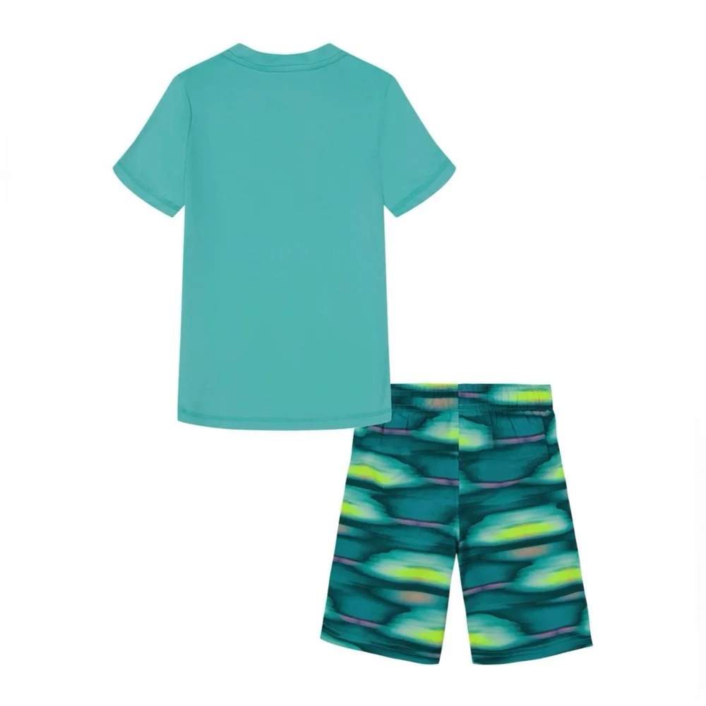 NEW Little Boy Under Armour Turquoise Rashguard & Swim Trunks Set